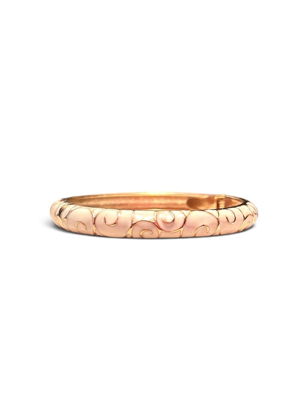 Cream Enamel Gold Swirl Hinged Bangle Bracelet